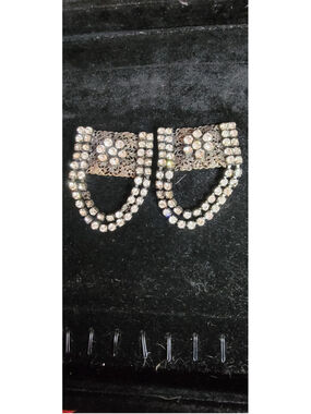 Vintage Rhinestone Dangle Clip Earrings Silver Tone Filigree Bridal Prom Glam 26